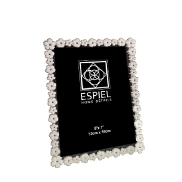 Κορνίζα Μεταλλική Ασημί-Λευκή Λουλουδάκι ESPIEL 10x15εκ. FAM756