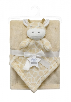 Σετ Κουβέρτα Fleece Αγκαλιάς-Λίκνου 75x100εκ. Με Νάνι-Πανάκι Παρηγοριάς 33x33εκ. Giraffe 05 Beige Dimcol