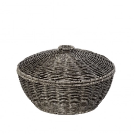 Καλάθι Με Καπάκι Ψάθινο Στρογγυλό Γκρι ESPIEL 28x28x18εκ. KOD242