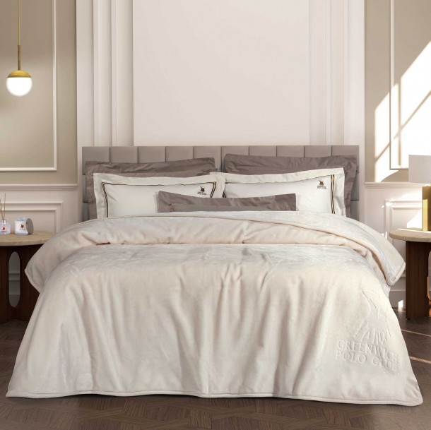 Κουβέρτα Βελουτέ Supersoft Υπέρδιπλη 220x240εκ. Essential 3441 Λευκή Greenwich Polo Club