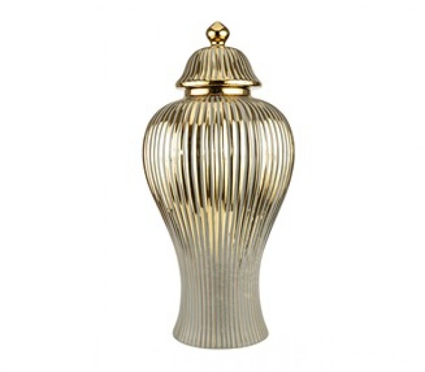 Βάζο Κεραμικό Με Καπάκι Γκρι-Χρυσό 19,5x41εκ. Zen Collection 24.12.50669