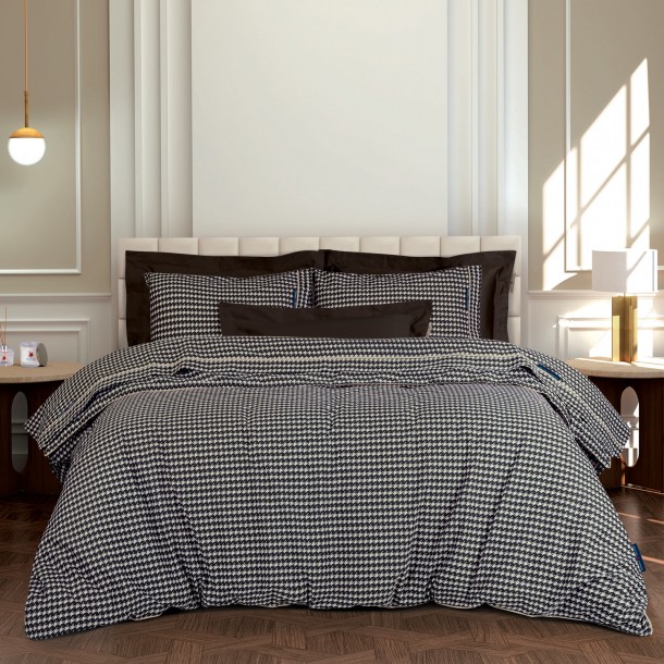 Σετ Παπλωματοθήκη Polycotton Υπέρδιπλη 220x240εκ. Essential 2216 Μαύρη-Μπεζ Greenwich Polo Club