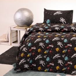 Σετ Σεντόνια Βαμβακερά Μονά 170x270εκ. Planet Black Kids Line Melinen 20003166