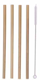 Σετ 4τμχ Καλαμάκια Bamboo Ίσια 20εκ. Με Βουρτσάκι Καθαρισμού Veltihome 31400