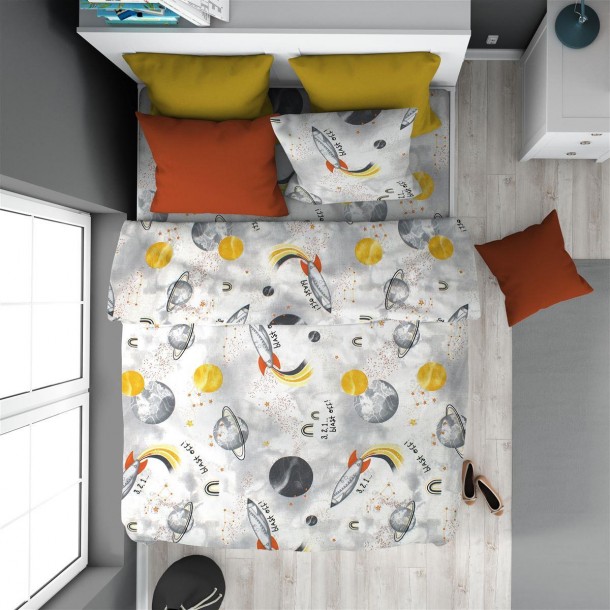Παπλωματοθήκη Βαμβακερή Μονή 160x240εκ. Spaceship 187 Grey Dimcol