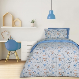 Σετ Παπλωματοθήκη 2 Όψεων Βαμβακερή Μονή 160x240εκ. Kid Line 4912 Μπλε-Γκρι-Πορτοκαλί Das Kids
