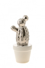Διακοσμητικός Κάκτος Κεραμικός Ασημί Σε Λευκή Γλάστρα 12,7εκ. Zen Collection 22.19.48236