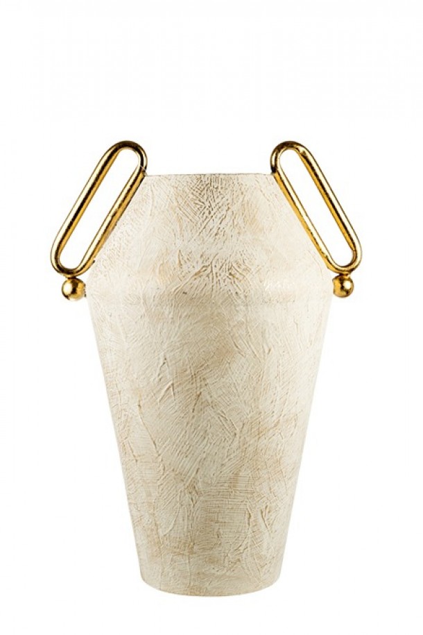 Βάζο Μεταλλικό Χρυσό-Λευκό Με Χερούλια 33x26x46εκ. Zen Collection 26.1.52222