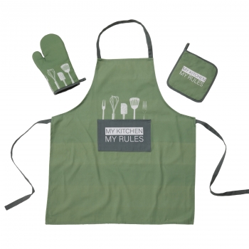 Σετ Κουζίνας 3τμχ Βαμβακερό Kitchen 0863 Dark Mint Das Home