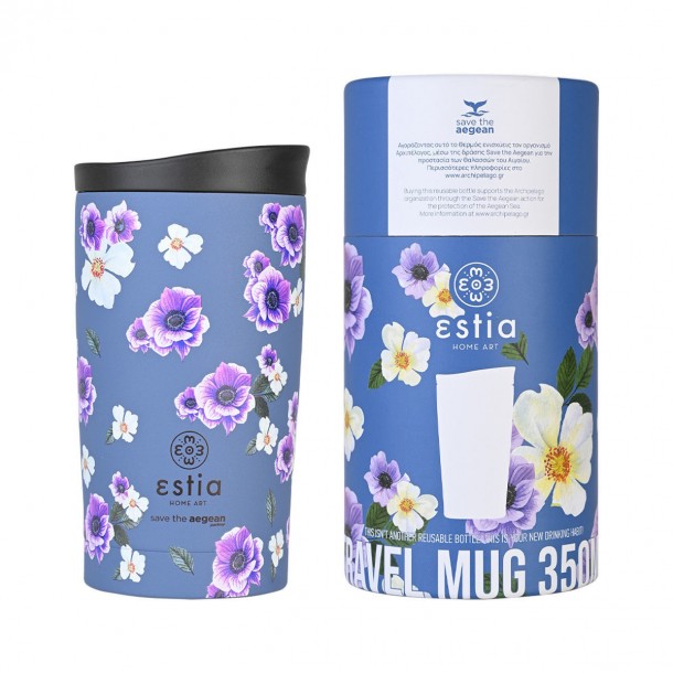 Θερμός Ποτήρι Ανοξείδωτος Travel Mug Garden Blue Save The Aegean 350ml-7,5x7,5x14,5εκ. Estia 01-20439