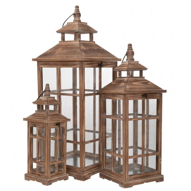 Φανάρι Σετ 3τμχ Ξύλινο Καφέ 31,5x31,5x81,5εκ.-23x23x63,5εκ.-15,5x15,5x45εκ. iliadis 89543
