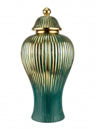 Βάζο Κεραμικό Με Καπάκι Πράσινο-Χρυσό 19,5x41εκ. Zen Collection 24.12.50666