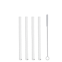 Σετ 4τμχ Καλαμάκια Γυάλινα Κοντά 15εκ. Με Βουρτσάκι Καθαρισμού Metaltex 253187