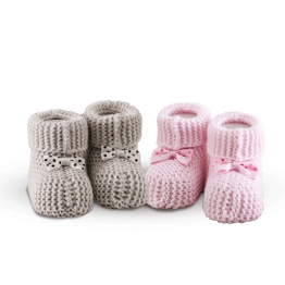 Σετ 2 Ζεύγη Πλεκτά Παπουτσάκια Αγκαλιάς Baby Shoes No 9 Pink-Grey SB HOME