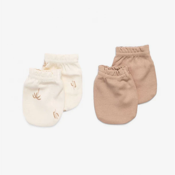 Σετ 2 Ζεύγη Γαντάκια Βαμβακερά Νεογέννητου Palmtrees/Brown Minene 22130005230OS