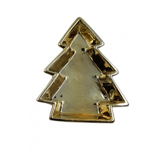 Χριστουγεννιάτικη Διακοσμητική Πιατέλα Δέντρο Κεραμική Χρυσή Royal Art 17εκ. STA67691GL