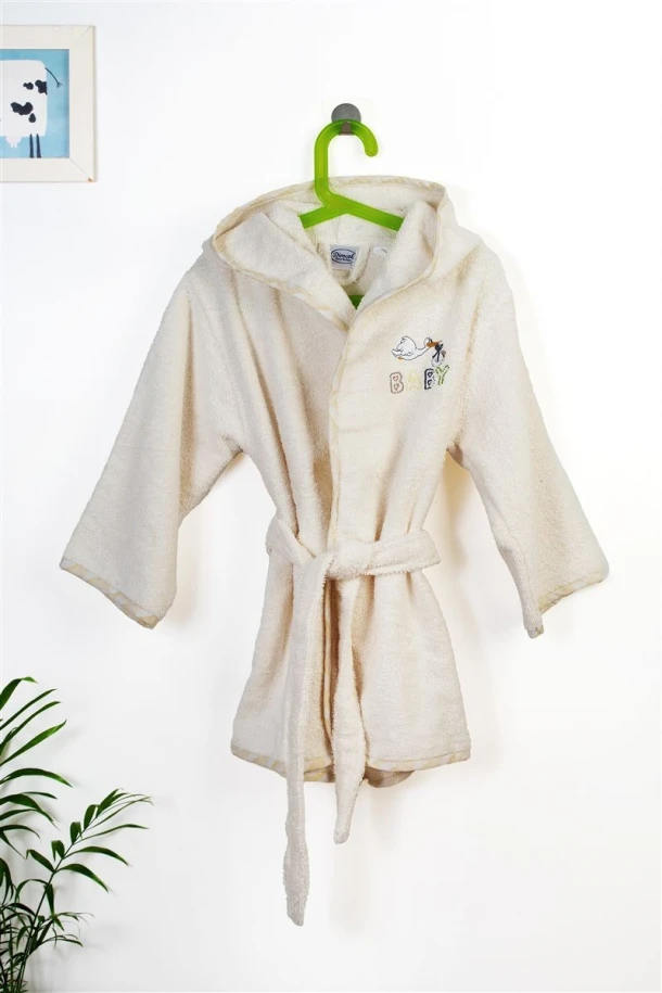 Μπουρνούζι Παιδικό Με Κουκούλα Βαμβακερό Stork 194 Ecru-Yellow Size 04 DimCol