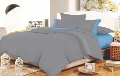 Σετ Σεντόνια Φάσα Polycotton Διπλά 200x240εκ. Grey-Sky Blue Komvos Home 7001105-29