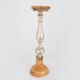Κηροπήγιο Ξύλινο-Μεταλλικό Ασημί-Natural 15x51εκ. ESTHETI 752-23027