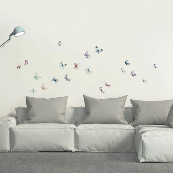 Αυτοκόλλητα Τοίχου Βινυλίου Watercolour Butterflies 72x58εκ. ANGO 54117