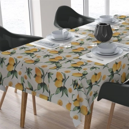 Σετ Τραπεζομάντηλο & Runner Εμπριμέ Polycotton Αλέκιαστο 140x140εκ.-40x140εκ. Lemon 457 White-Yellow DimCol