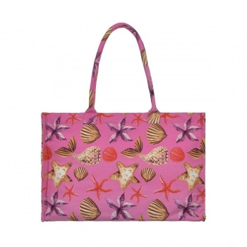 Τσάντα Θαλάσσης Polycotton Ροζ Με Κοχύλια ble 5-42-304-0246