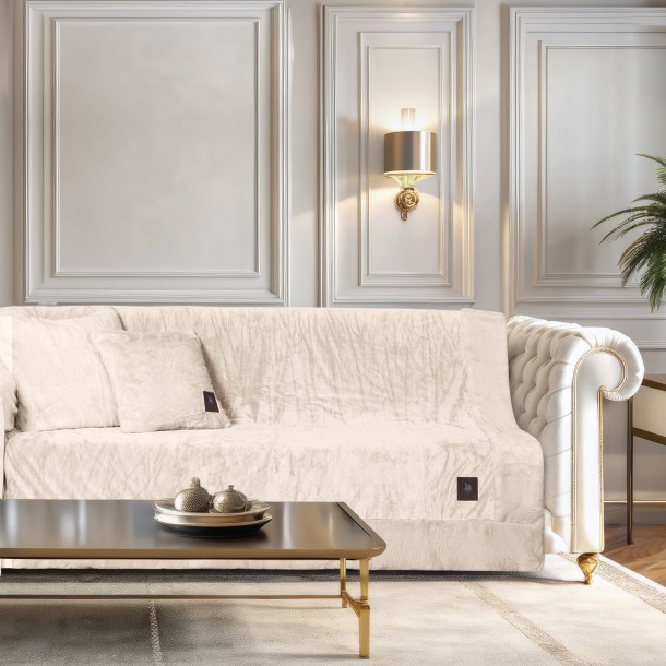 Ριχτάρι Velvet-Faux Fur Τριθέσιος 180x300εκ. Premium 3968 Ivory Greenwich Polo Club