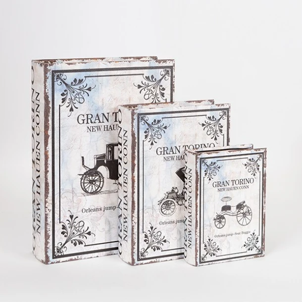 Διακοσμητικό Κουτί Βιβλίο Σετ 3τμχ Ξύλινο Γκρι 32x23x7εκ./25x18x5,5εκ./18x13x4εκ. ESTHETI 752-17016