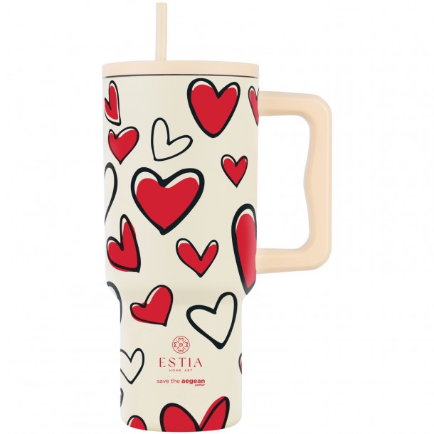 Θερμός Ανοξείδωτος Straw Tumbler XL 14,5x10x22,8εκ.-900ml Red Valentine Save The Aegean Estia 01-37734