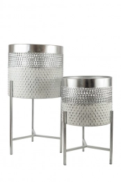 Κασπώ Σετ 2τμχ Μεταλλικά Ασημί-Λευκό 29,8x29,8x56εκ.-25x25x40εκ. Zen Collection 24.13.50606