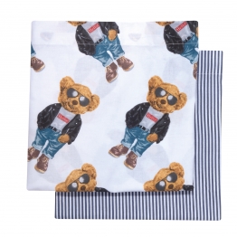 Σετ Σεντόνια Polycotton Λίκνου 70x120εκ. Essential Baby 8838 Λευκό-Μαύρο-Μπλε Greenwich Polo Club