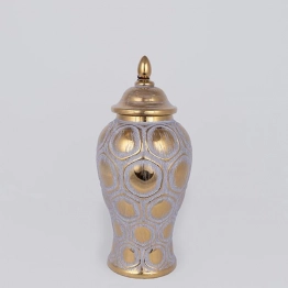 Βάζο Με Καπάκι Κεραμικό Γκρι-Χρυσό 17,7x40εκ. ESTHETI 752-20349