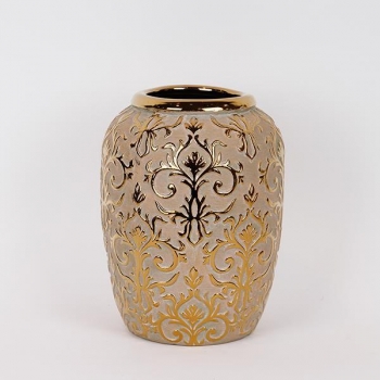 Βάζο Κεραμικό Μπεζ-Χρυσό 19,5x19,5x25,5εκ. ESTHETI 819-00138