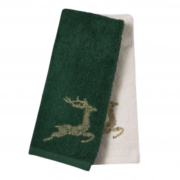 Χριστουγεννιάτικο Ποτηρόπανο Σετ 2τμχ Βαμβακερό 40x60εκ. Christmas 0701 Ιβουάρ-Πράσινο Das Home