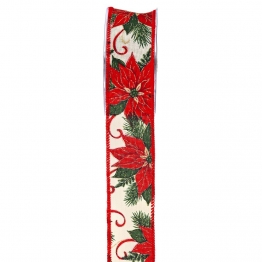 Χριστουγεννιάτικη Κορδέλα Poinsettia 4,3εκ.-9μ. Κόκκινη-Πράσινη iliadis 11242
