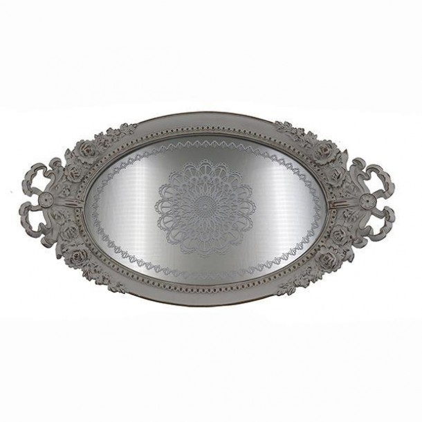 Δίσκος Polyresin Με Καθρέπτη Ασημί 44,2x24x4,2εκ. ESTHETI 752-16069