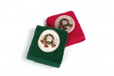 Χριστουγεννιάτικο Σετ Πετσέτες 2τμχ Βαμβακερές 40x60εκ. Jingle Bells Κόκκινο-Πράσινο Dimcol