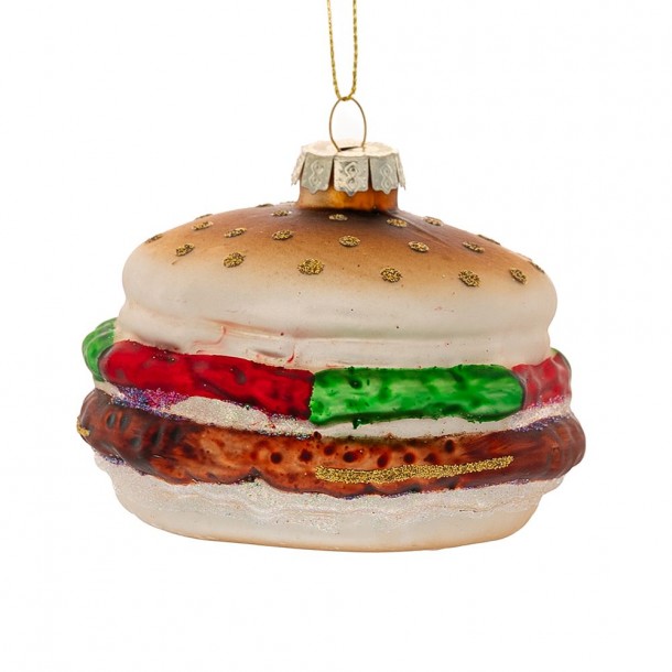 Χριστουγεννιάτικο Στολίδι Burger Κρεμαστό Γυάλινο Καφέ 9x9x7εκ. iliadis 87587
