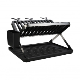 Πιατοθήκη Αναδιπλούμενη Ανοξείδωτη 2Όροφη Μαύρη 48x35,4x27,2εκ. Estia 01-28381