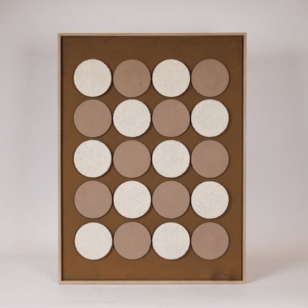 Πίνακας Καμβάς-Ξύλινος Με 3D Κύκλους Καφέ-Μπεζ 60x2,9x80εκ. ESTHETI 812-20020