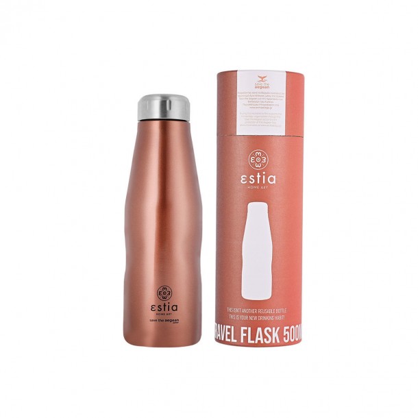 Θερμός-Μπουκάλι Ανοξείδωτο Rose Gold Flask Save The Aegean Estia 500ml-7x7x22,3εκ. 01-7836