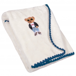 Κουβέρτα Βελουτέ Λίκνου 80x110εκ. Essential Baby 8838 Ιβουάρ-Μπλε Greenwich Polo Club