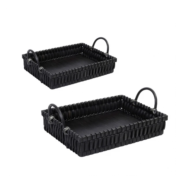 Καλάθι Σετ 2τμχ Με Λαβές Ψάθινο Μαύρο 43x33x9εκ.-38x27x9εκ. ESPIEL XYP503