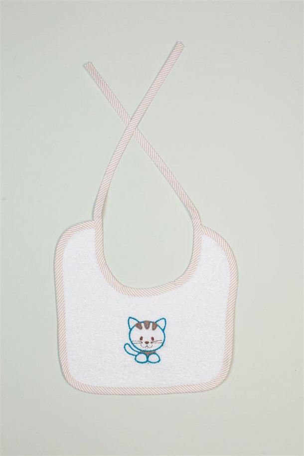 Σαλιάρα Βαμβακερή Με Κέντημα Kitty 137 25x25εκ. Λευκή DimCol