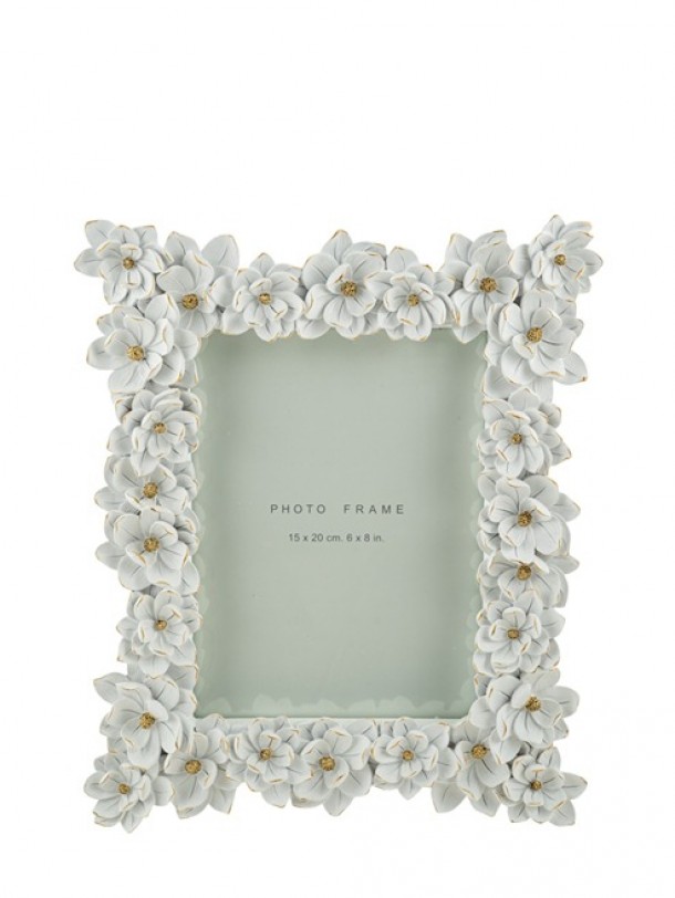 Κορνίζα Polyester Με Λουλούδια Λευκά-Χρυσό 15x20εκ. Zen Collection 25.50.52354