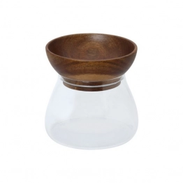 Δοχείο Κουζίνας Γυάλινο-Ξύλινο Ακακίας Candy Box 11,6x11,6εκ. Cryspo Trio 65.000.222