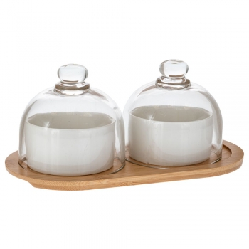 Σετ Μπωλάκι-Ντιπ Σερβιρίσματος Κεραμικά Με Bάση Bamboo 24x12x10εκ. iliadis 91927