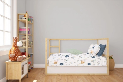 Σετ Σεντόνια 3τμχ Βαμβακερά Κούνιας 120x160εκ. Rainbow 574 White-Blue DimCol