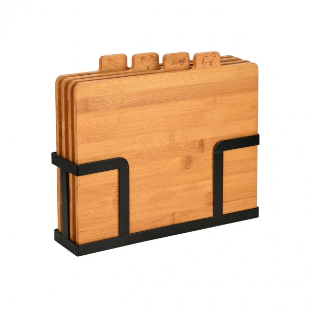Σετ 5τμχ Βάσεις Κοπής Bamboo Με Μεταλλική Βάση Essentials 28,5x7,3x22,5εκ. Estia 01-26707