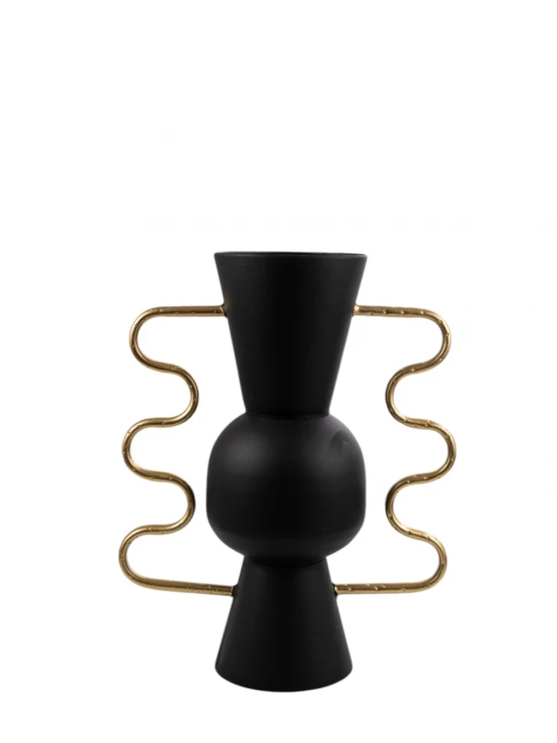 Βάζο Με Χερούλια Μεταλλικό Μαύρο-Χρυσό 30x15x40εκ. Zen Collection 25.17.51548